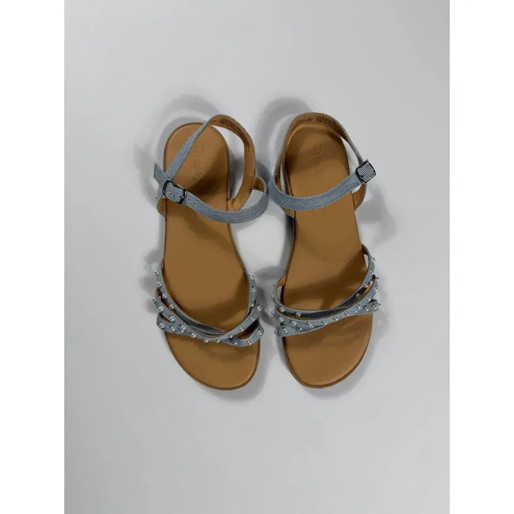 Cat & Jack Girls Denim Pearl Strappy Sandals Size 5 girls
